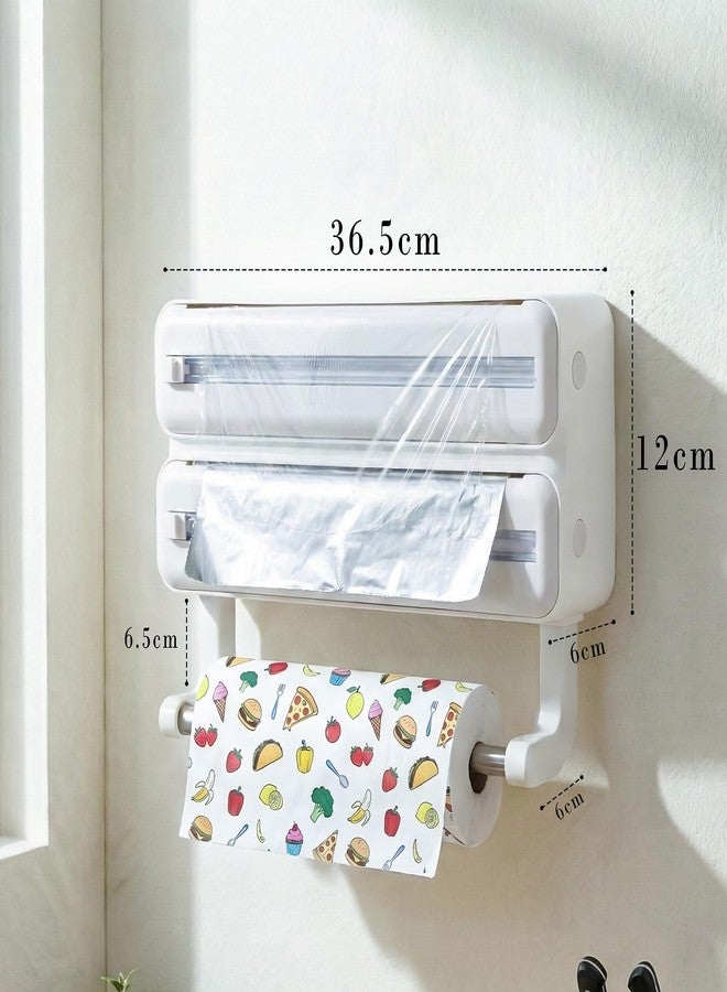 CLAPONE Wrap Organizer with Cutter Plastic Wrap Dispenser 3 in 1 Compatible with Cling Film Paper Towel Holder/Tin Foil and Roti Paper Cutter/Aluminum Foil/Butter/Roti Wrap/Food Roll-White - Image 2